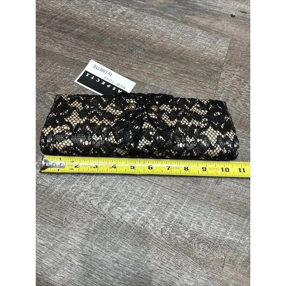 Aspects New York Lisette Black Lace Clutch Purse Zip Lined NEW Rhinestones